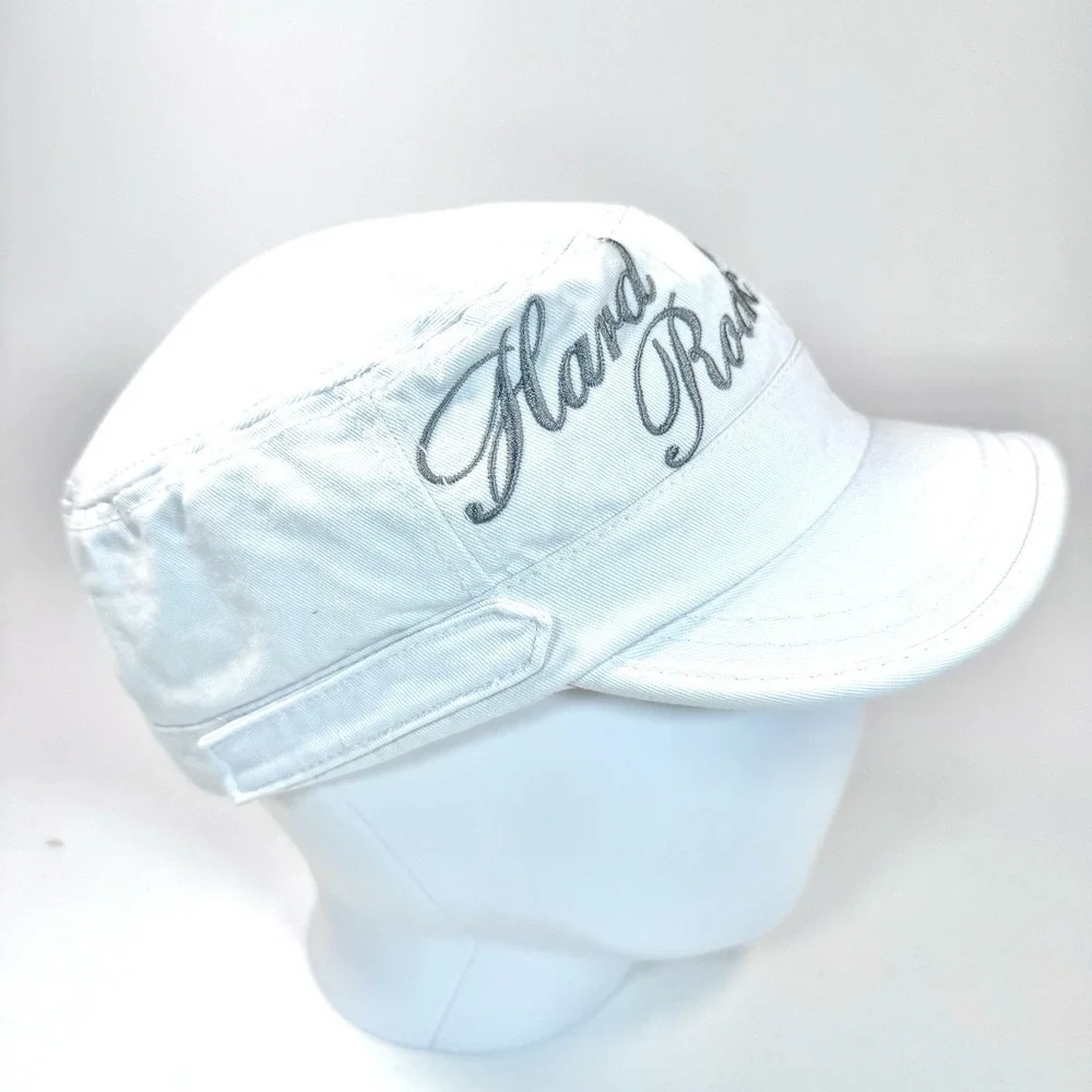 Hard Rock Couture Glam Rock Rhinestone Peace Sign Cadet Hat White Adjustable